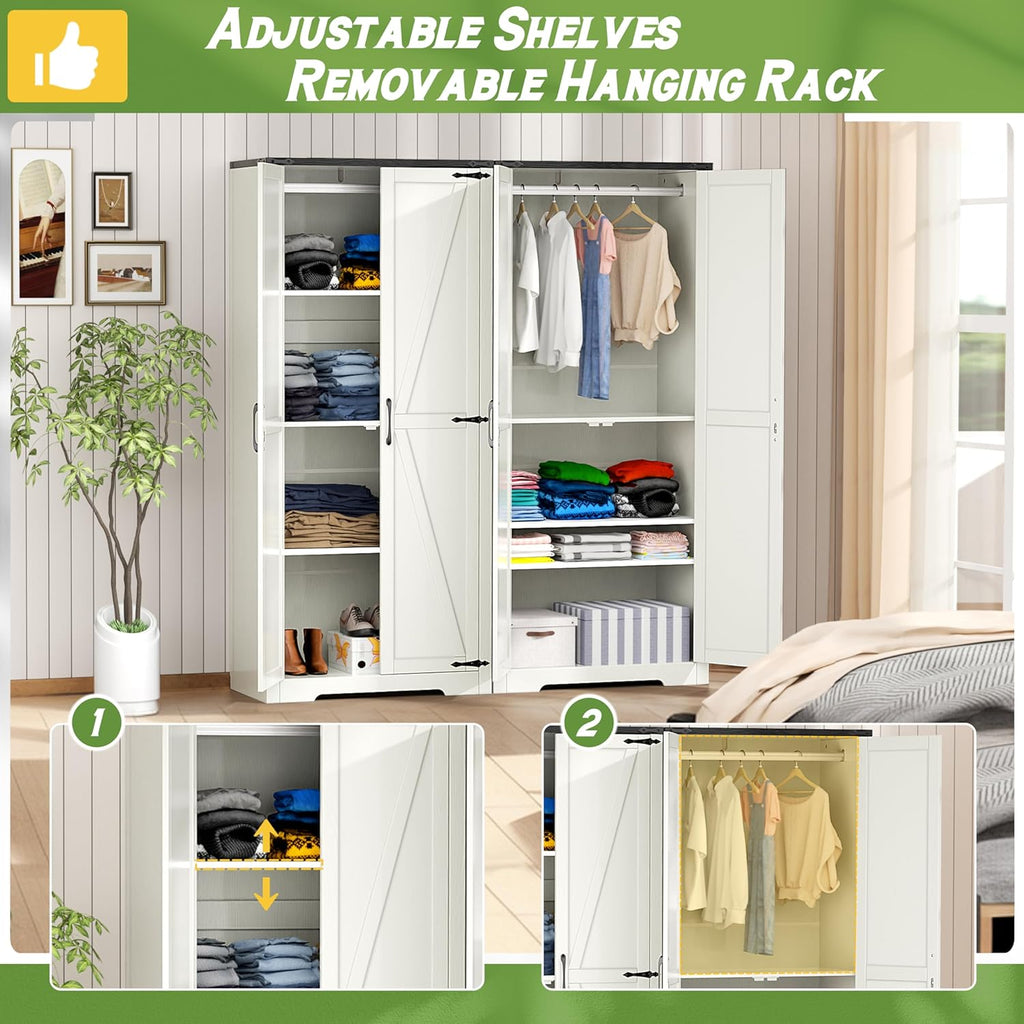 Wardrobe Cabinet with Doors and Hanging Rod, White, 72 Inch a7