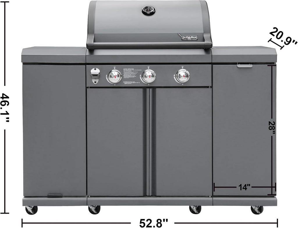 Stainless Steel 3-Burner Propane BBQ Grill with Prep Table a7