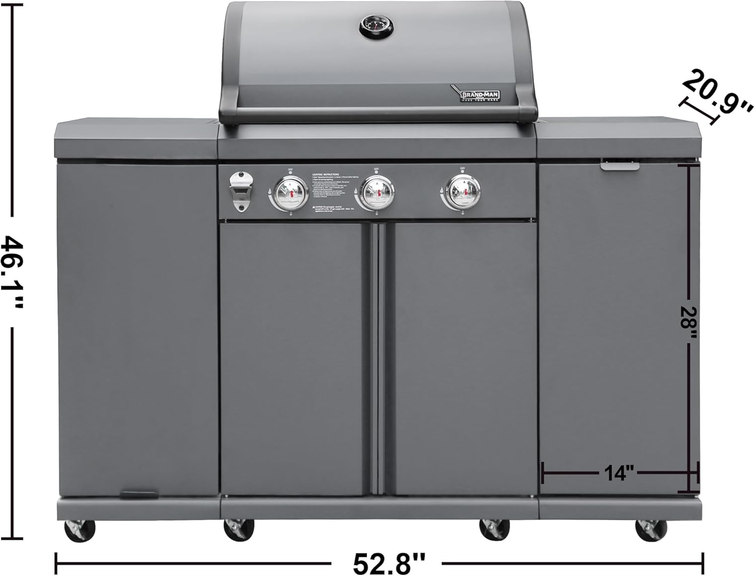 Stainless Steel 3-Burner Propane BBQ Grill with Prep Table a7