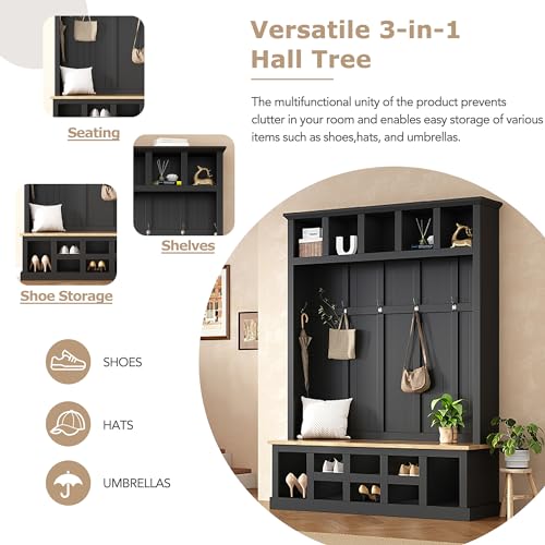 Hall Tree with Storage Bench and Coat Rack Black k7p