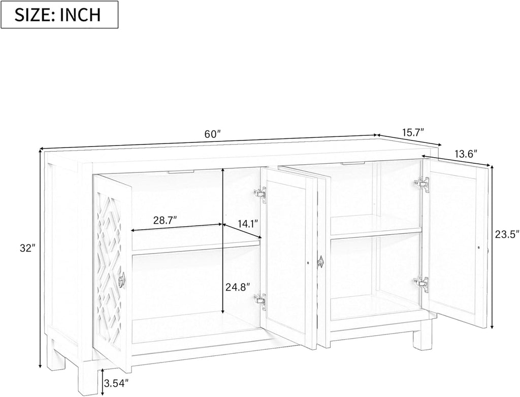 Elegant 4-Door Sideboard Cabinet for Dining Room Black a7