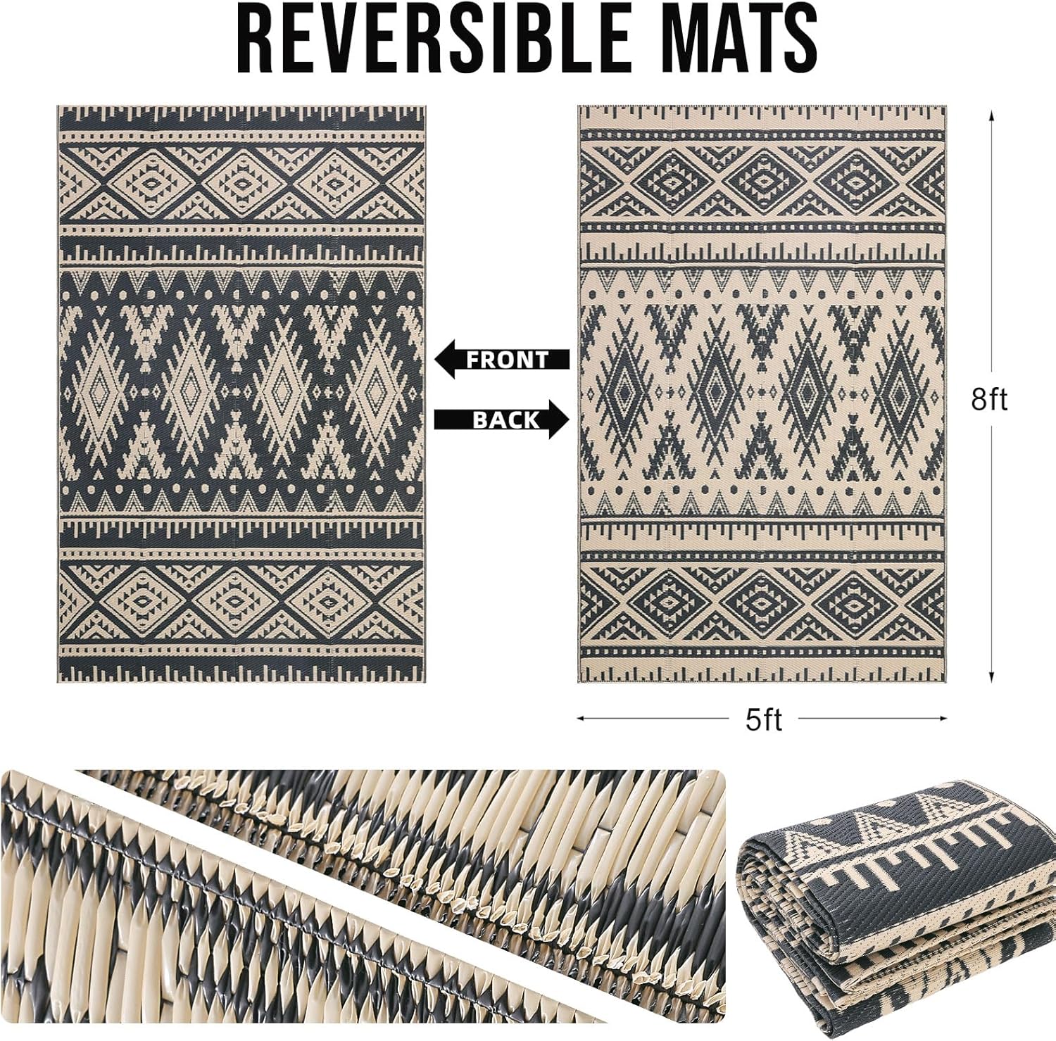 Outdoor Rug Waterproof 5x8 ft Reversible Plastic Straw Patio Carpet a7