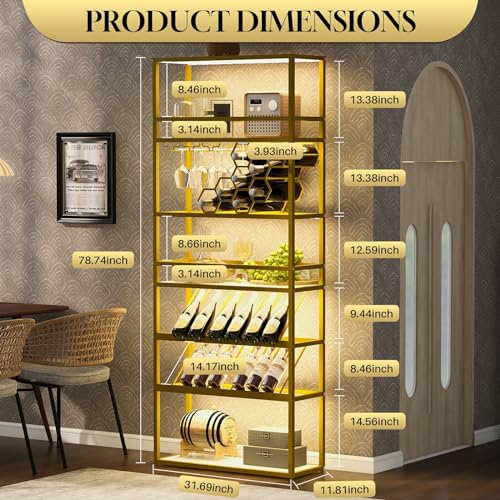 Wine Rack with LED Lights, 6 Tier Freestanding, Glass Holder a7