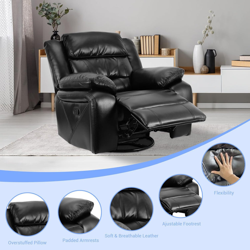 Swivel Rocker Recliner Chair for Small Spaces Black a7