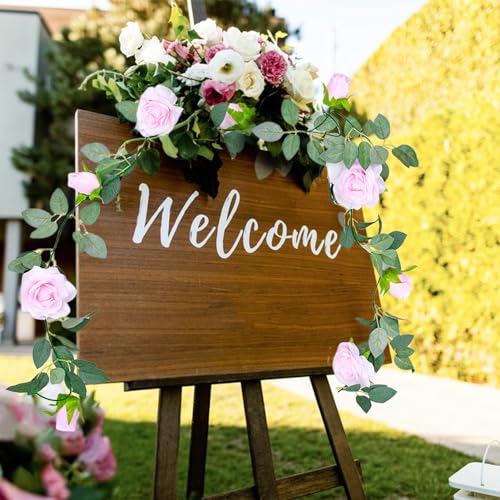 Artificial Eucalyptus Rose Garland Light Pink a7