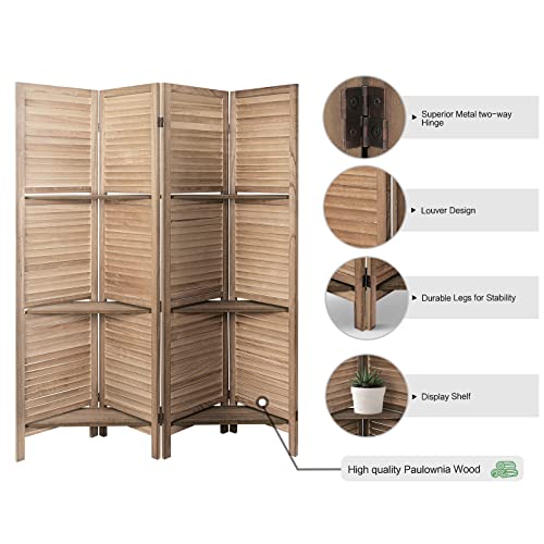 Room Divider with Shelves 4 Panels Folding Privacy Screen Brown k7