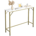 GAOMON 9.1" Narrow Console Table with Outlets, Sofa Table Behind Couch Table for Living Room, Entryway Table with Metal & MDF, Industrial Hallway Table for Entryway, Foyer-Gold