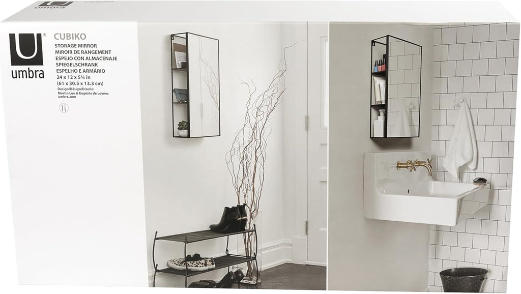 Black Metal Bathroom Mirror Cabinet 3 Shelves k7