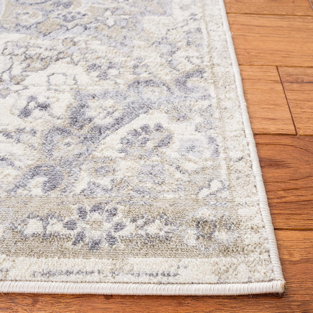 Area Rug 9x12 Ivory Beige Medallion Distressed Design k7