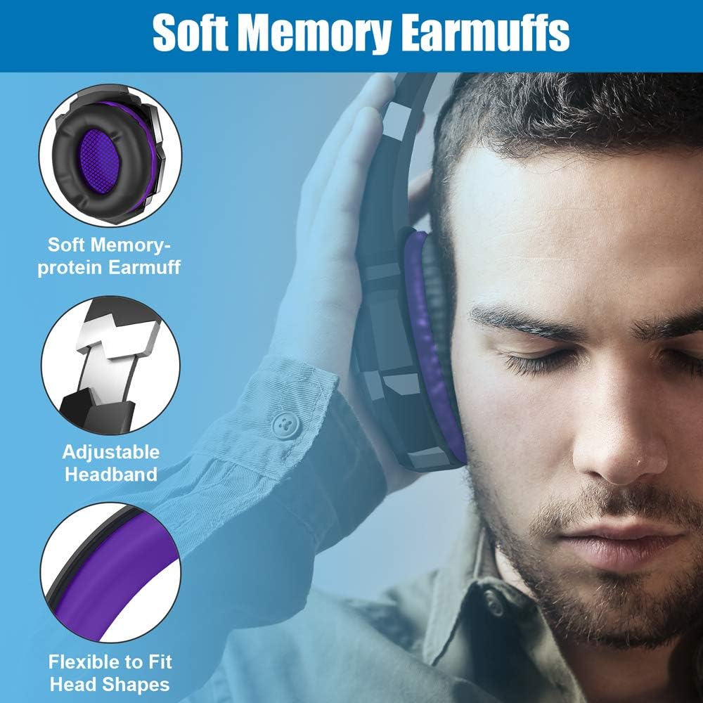 Gaming Headset for PS4 PC Xbox Noise Cancelling Over Ear Mic Purple a7