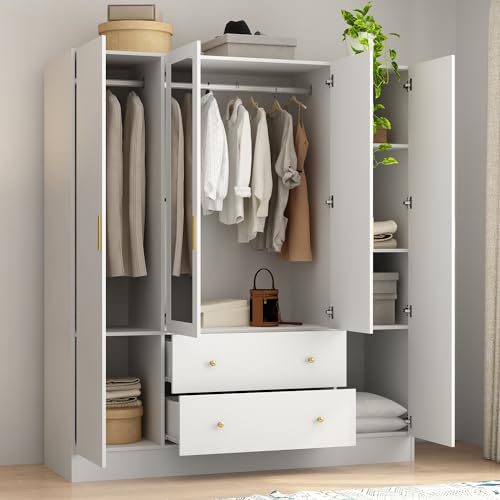 Wooden Armoire Wardrobe with Mirror and Drawers a7