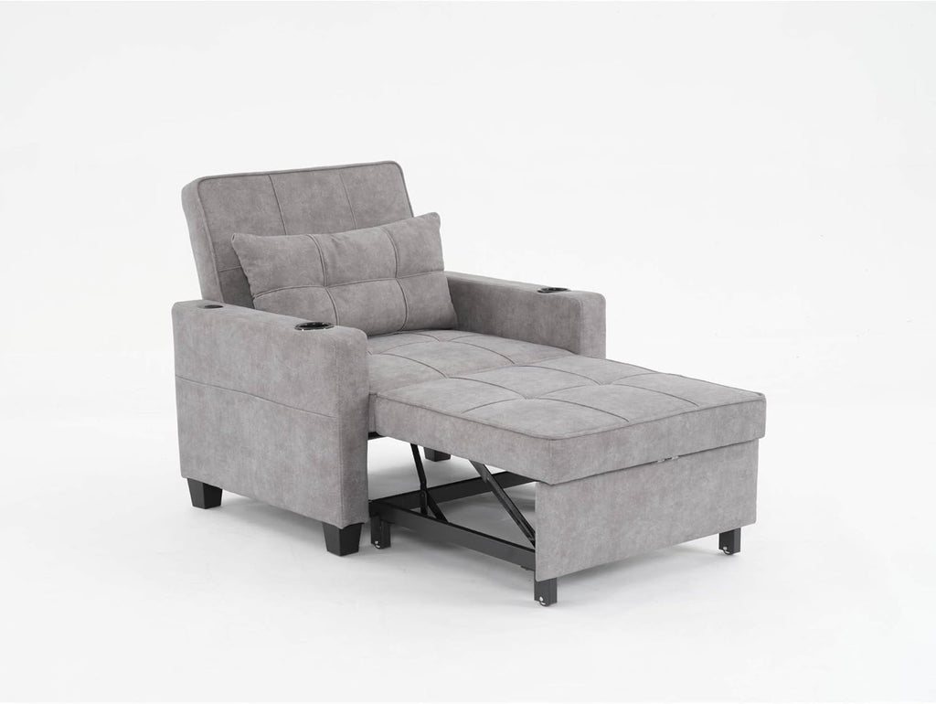 Convertible Sleeper Chair Bed 3-in-1 with USB Ports Light Grey a7