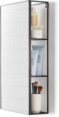 Umbra Cubiko 24x12" Rectangular Black Metal Bathroom Mirror Storage Cabinet with 3 Shelves