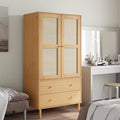 Wardrobe Rattan Look Brown 35.4"x21.7"x68.9" Solid Wood Pine,Pine Wood Wardrobe with Ample Storage and Rattan Look for Boho Decor Armoires & Wardrobes for Bedroom