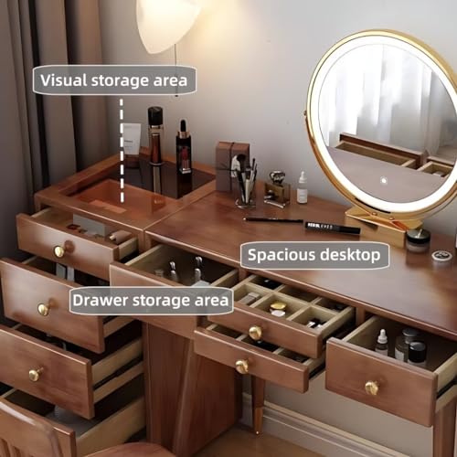 Solid Wood Makeup Vanity Desk with Mirror and LED Lights k7m