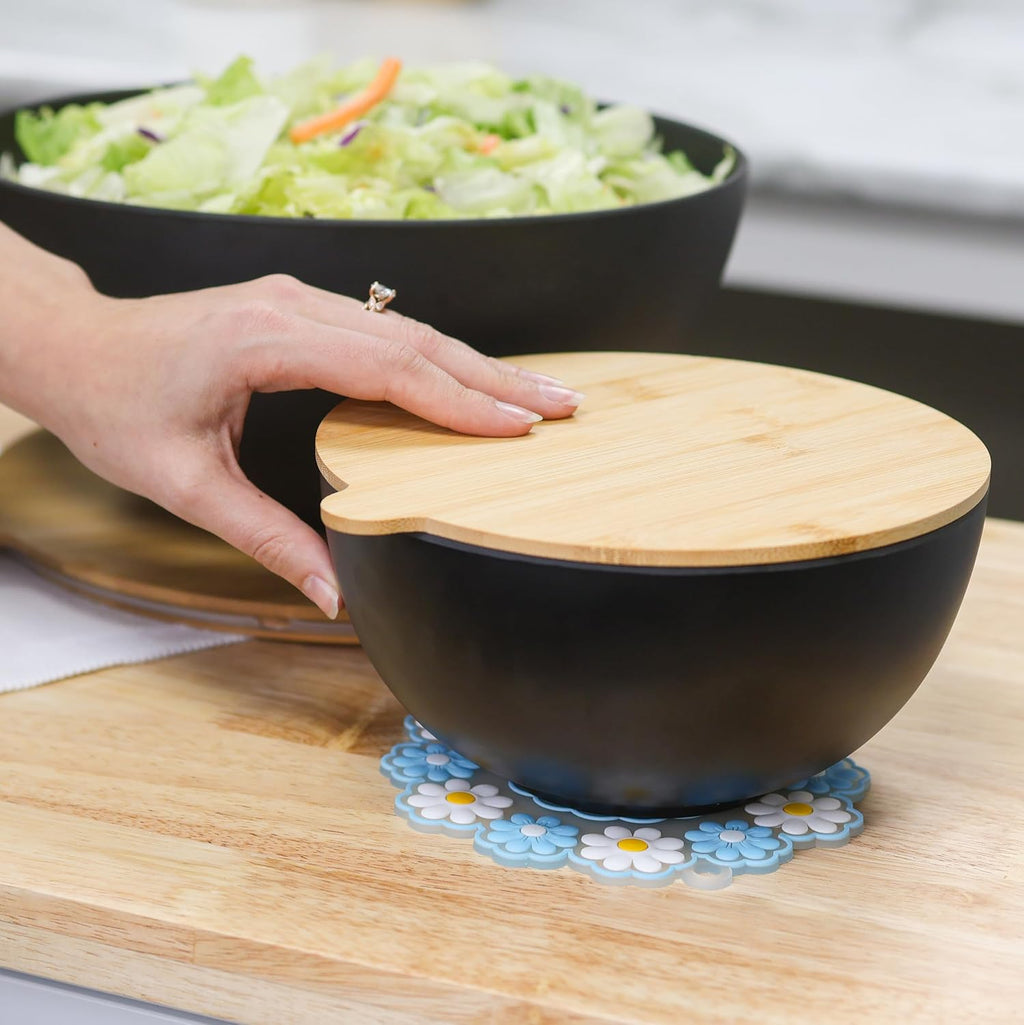 Mixing Bowl Set with Lids 3 Piece Bamboo Fiber Nesting Bowls with Cutting Board Lids a7