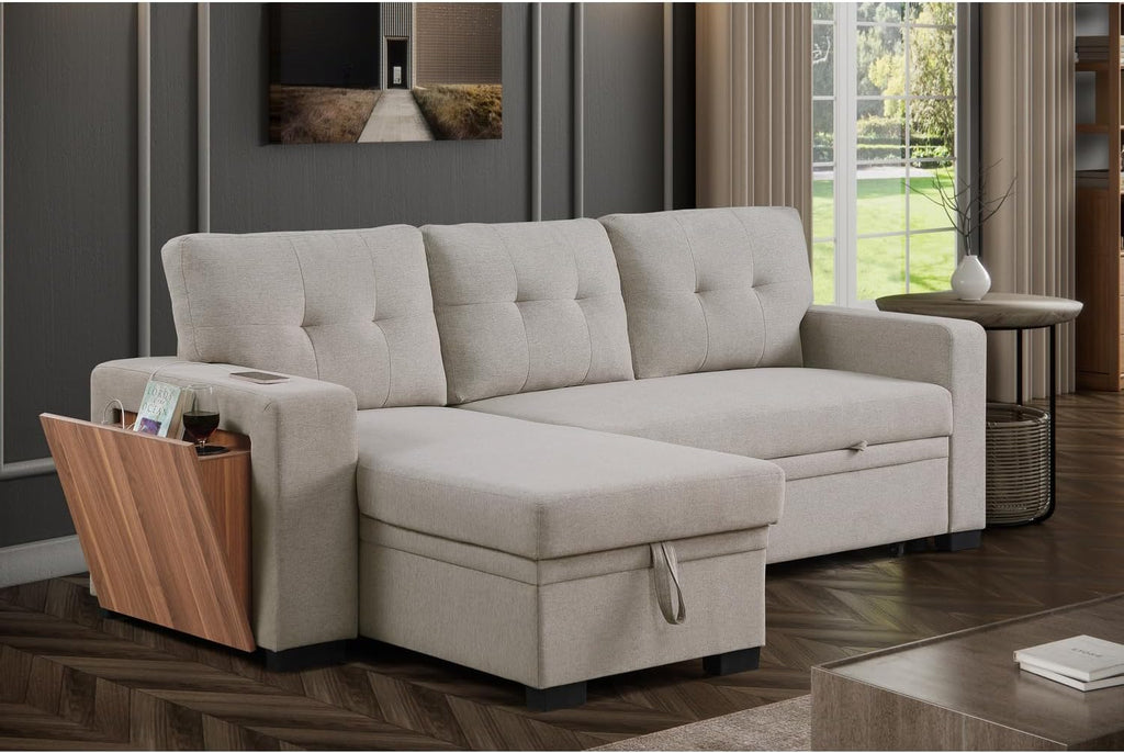 Modern L-Shaped Sleeper Sectional Sofa Bed Light Gray k7
