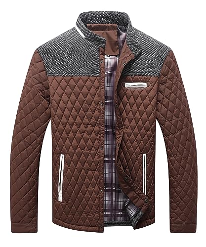 HYPESTFIT Men's Diamond Quilted Puffer Down Jacket Lightweight Business Casual Button Down Shirts