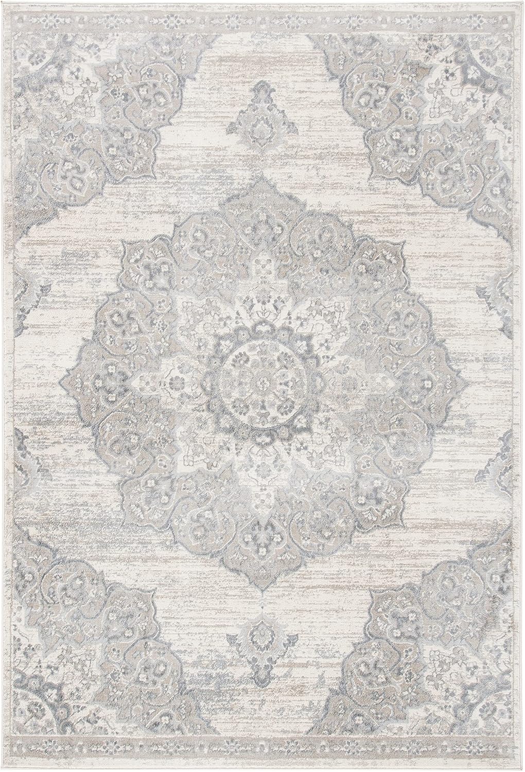 Area Rug 9x12 Ivory Beige Medallion Distressed Design k7