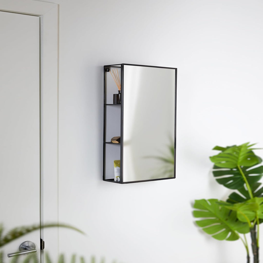 Black Metal Bathroom Mirror Cabinet 3 Shelves k7