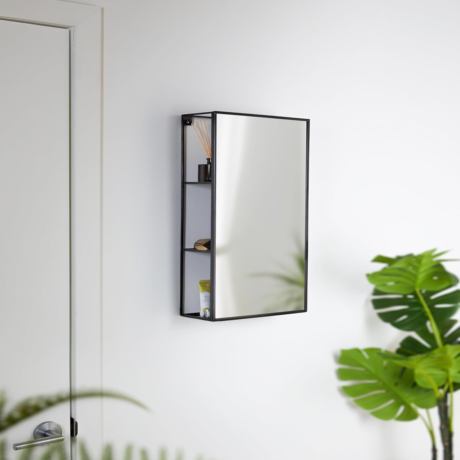 Black Metal Bathroom Mirror Cabinet 3 Shelves k7