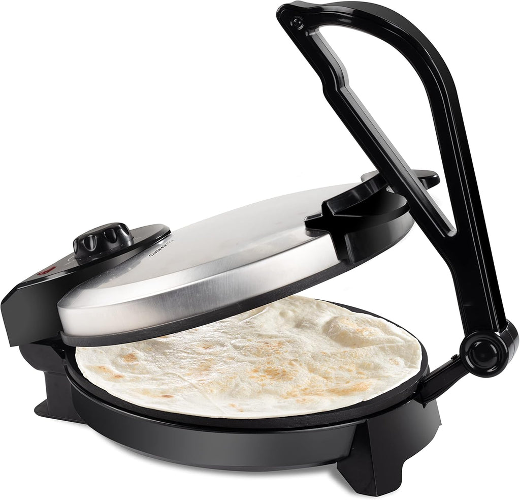 CucinaPro Electric Tortilla Maker - 10" Pitas, Chapati, Roti, Flatbread, Non-Stick Cooking Plates with Ready Light and Cord Wrap