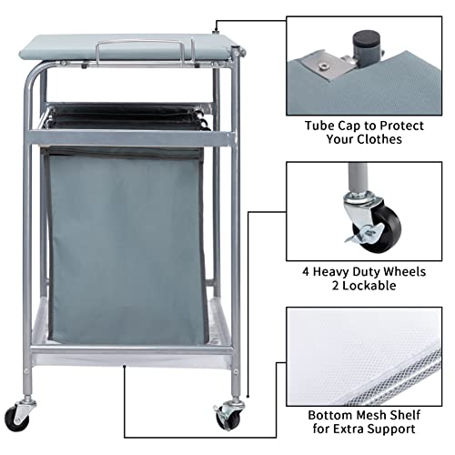 Laundry Sorter with Ironing Board and Rolling 3-Bag Hamper a7k
