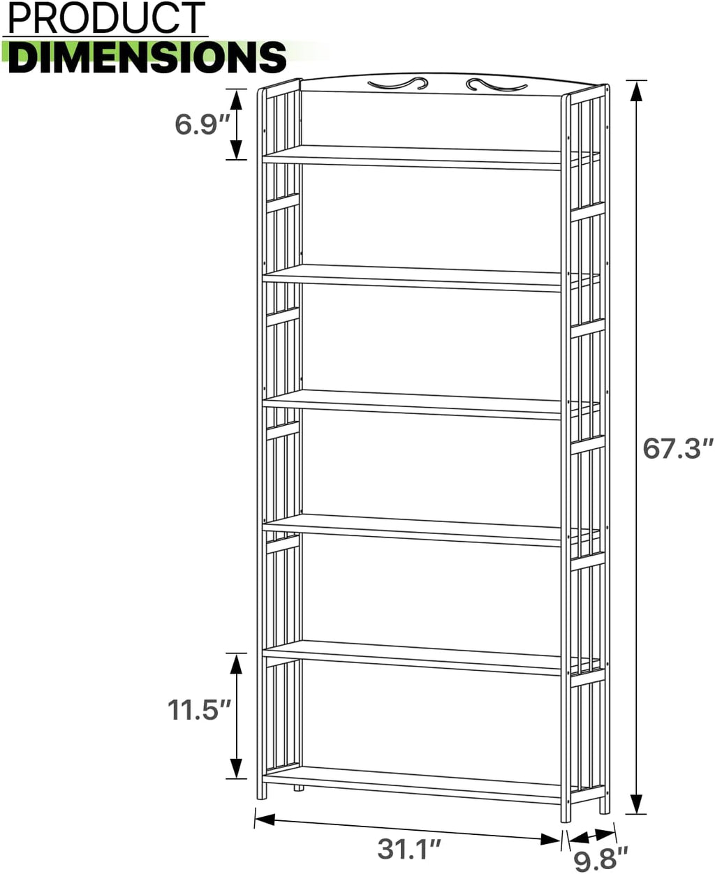 6-Tier Bamboo Bookshelf Freestanding Narrow Bookcase Rack k7p