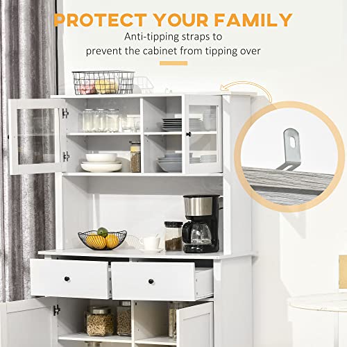 Kitchen Buffet with Hutch, Pantry Storage Cabinet with Shelves and Drawers, Antique White a7