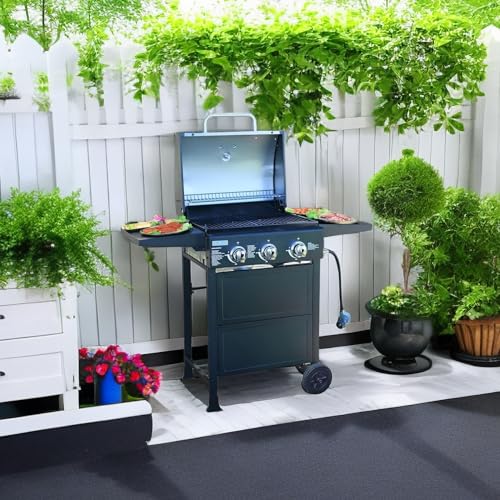 3 burner gas grill with thermometer outdoor bbq a7