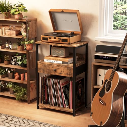 Record Player Stand with Vinyl Storage and Drawer a7k