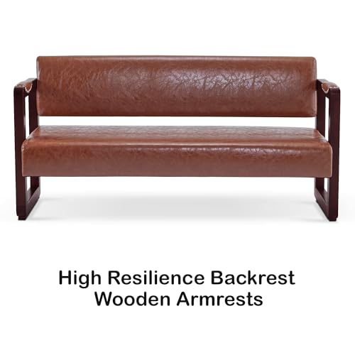 Waiting Room Bench with Backrest Faux Leather Brown k7m