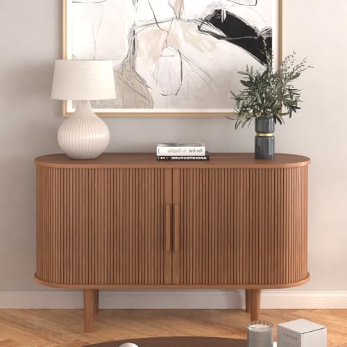 47" Tambour Sideboard Cabinet with Doors and Shelves, Black Corner Storage a7