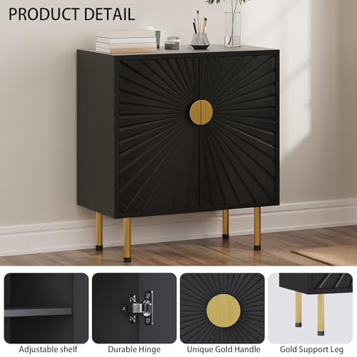 White Accent Storage Cabinet with Gold Handles and Flower Pattern Doors k7m