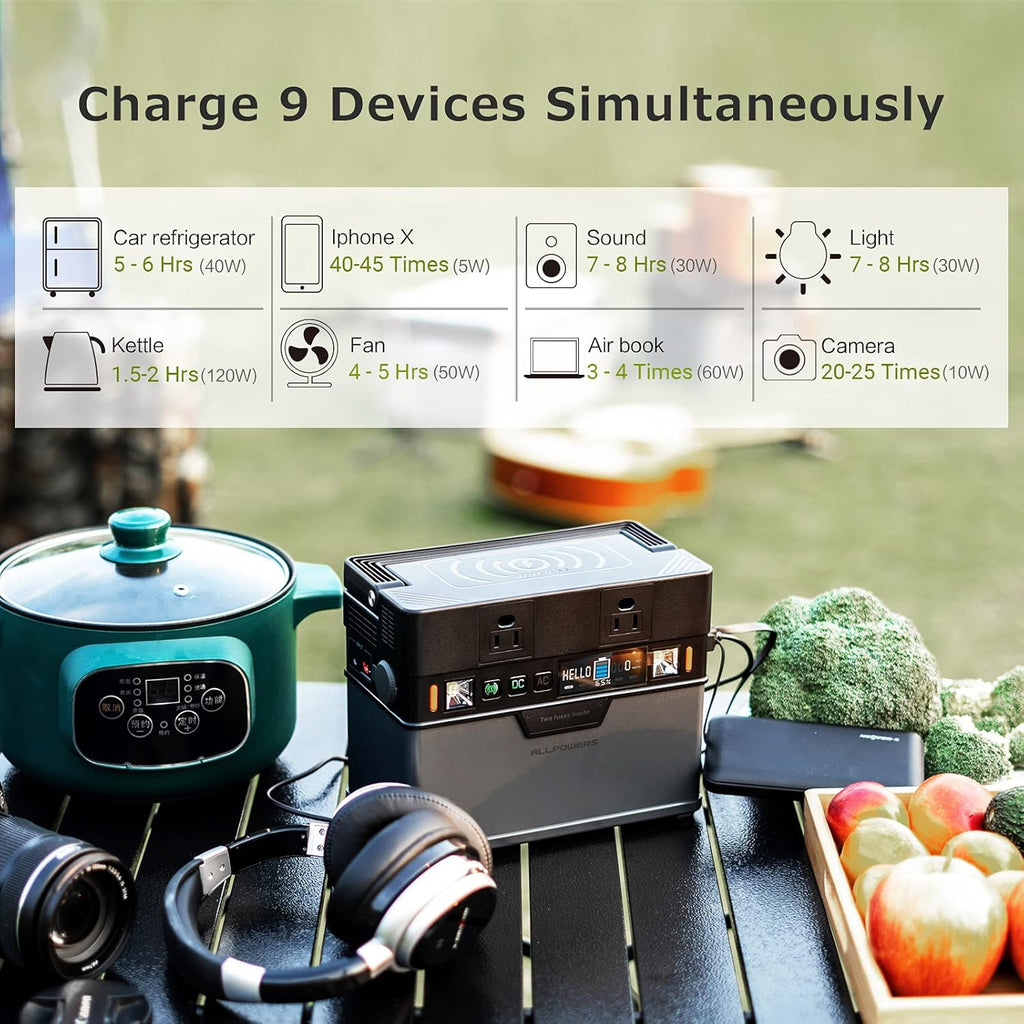 Portable Power Station 300W with 100W Solar Panel 288Wh Outdoor Camping RV Laptop Phone k7