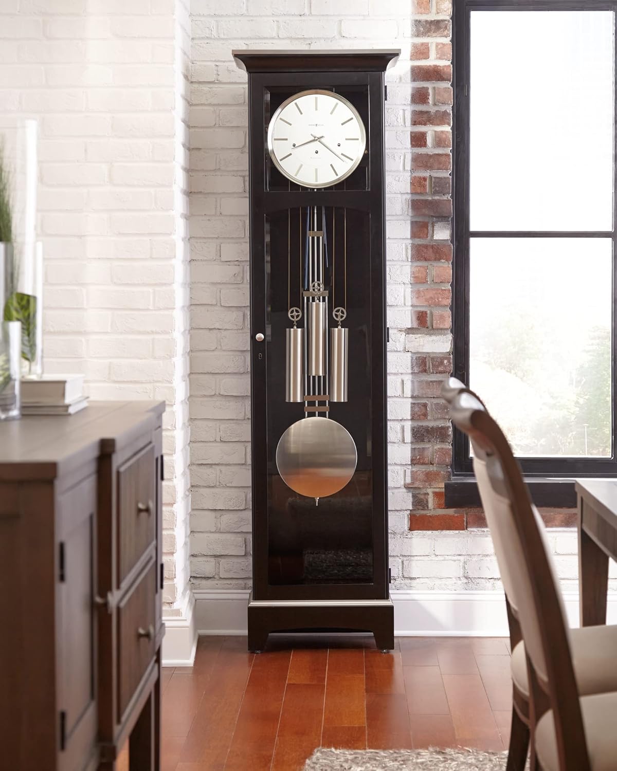 Floor Clock Black Satin Finish Vertical Grandfather Home Decor k7m