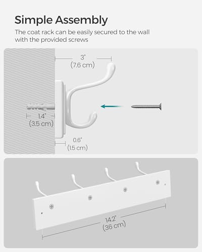 Wall-Mounted Coat Rack with 4 Metal Hooks Black k7