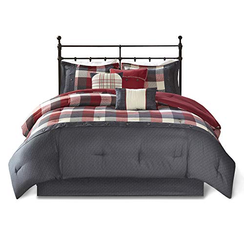 Cabin Lodge Plaid Comforter Set King 7 Piece Red a7