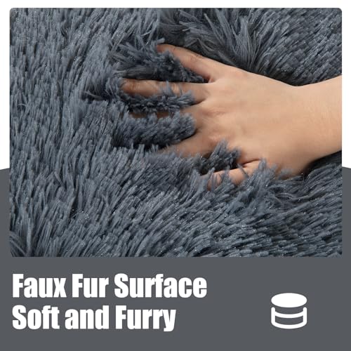 Plush Faux Fur Round Pouf Ottoman with Supportive Filling a7