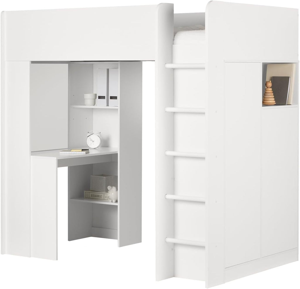 Twin Murphy Bed with Desk Pure White Wood 7a