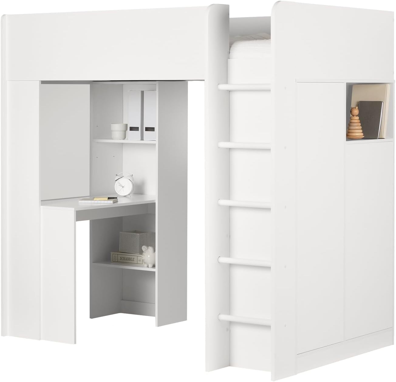 Twin Murphy Bed with Desk Pure White Wood 7a