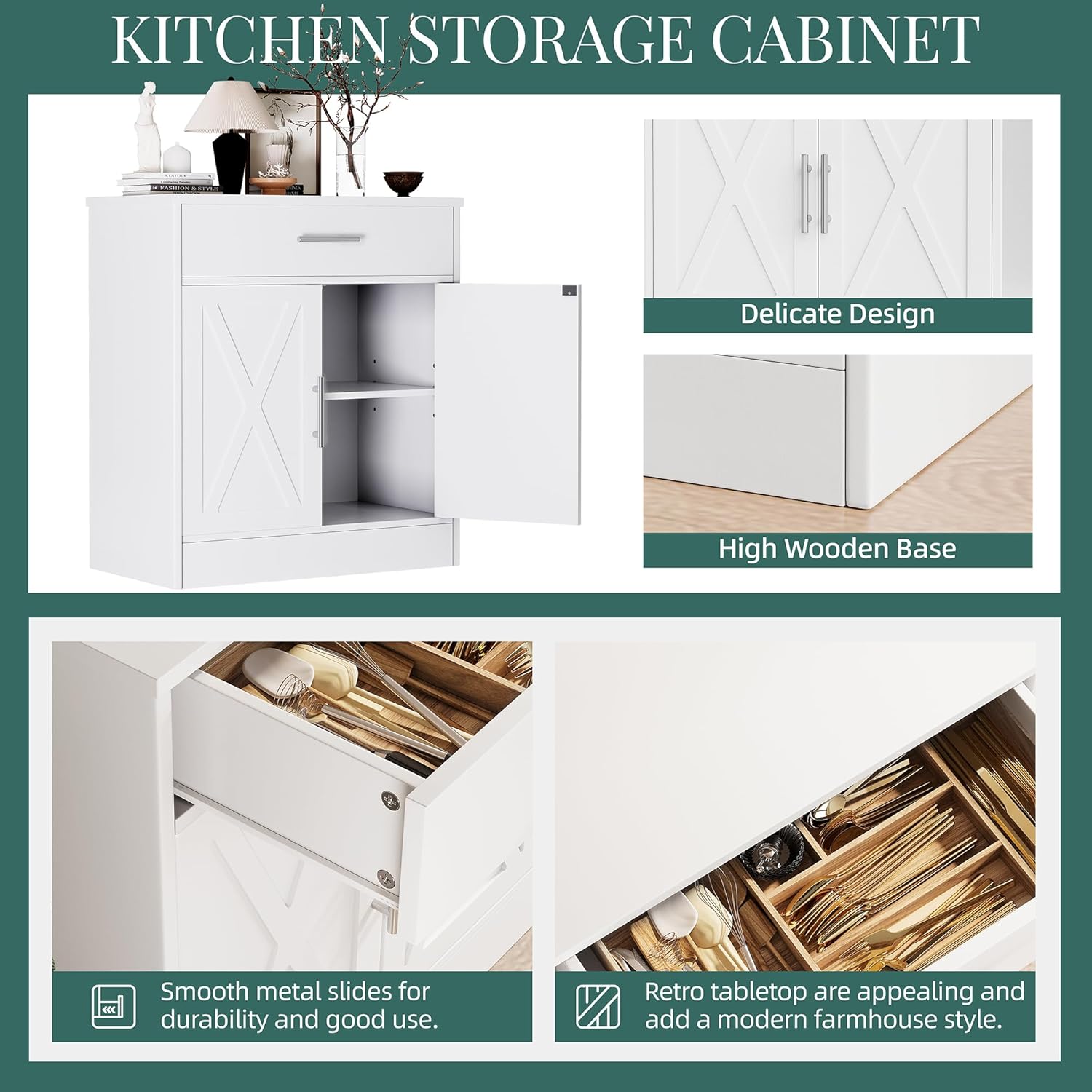 Modern Farmhouse Sideboard Buffet Cabinet with Storage 2 Doors Ivory White k7