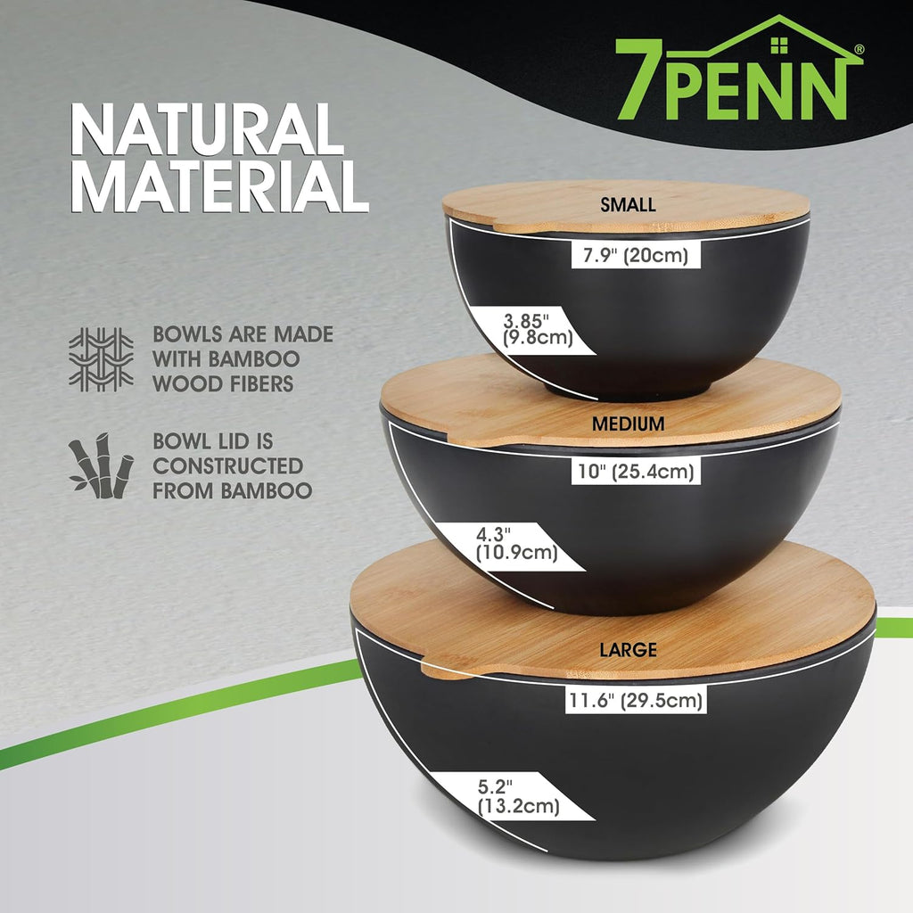 Mixing Bowl Set with Lids 3 Piece Bamboo Fiber Nesting Bowls with Cutting Board Lids a7
