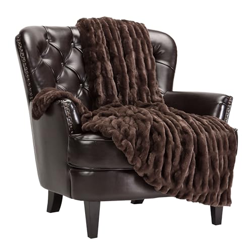 Chanasya Premium Ruched Faux Fur Throw Blanket - Luxurious, Soft Reversible Mink Blanket - 50" x 65” - Dark Gray
