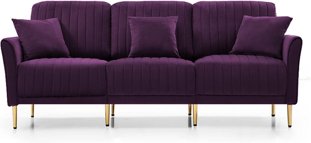 Modern Velvet Sectional Sofa Set with Metal Legs Purple k7m