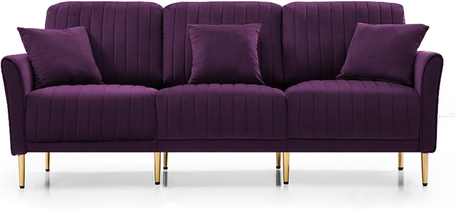 Modern Velvet Sectional Sofa Set with Metal Legs Purple k7m