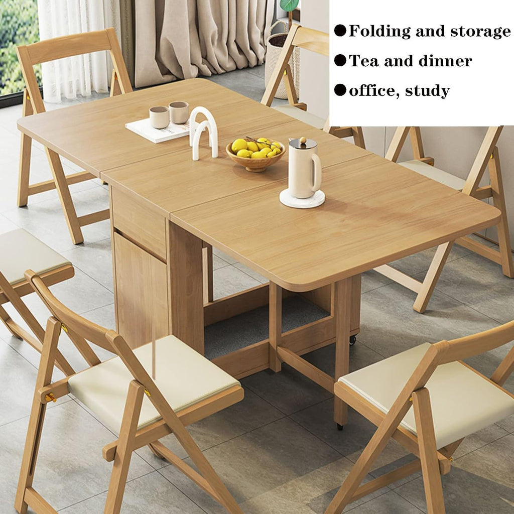 Solid Wood Drop Leaf Dining Table with Storage Drawer 7k