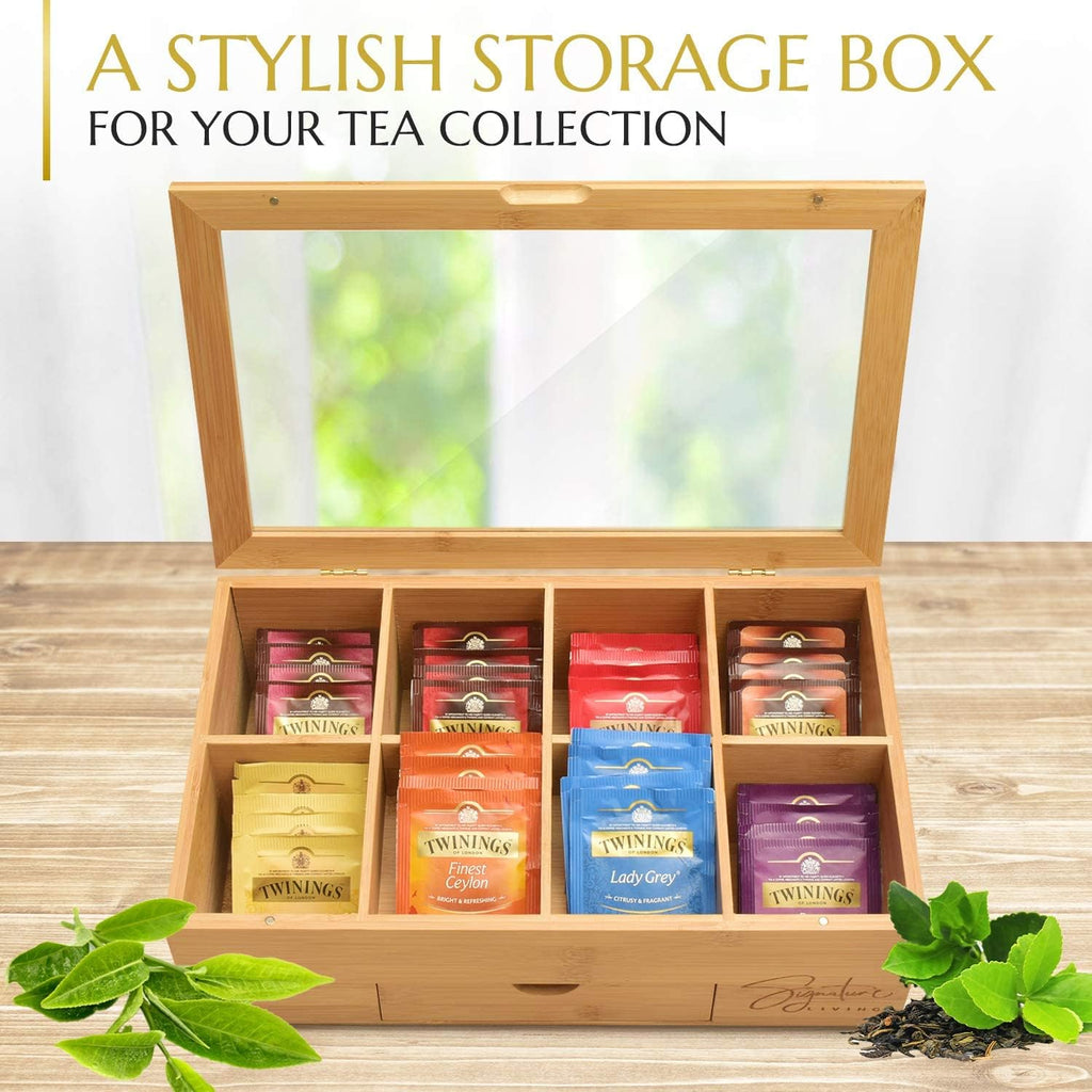 Bamboo Tea Box Organizer with Drawer 8 Compartments a7