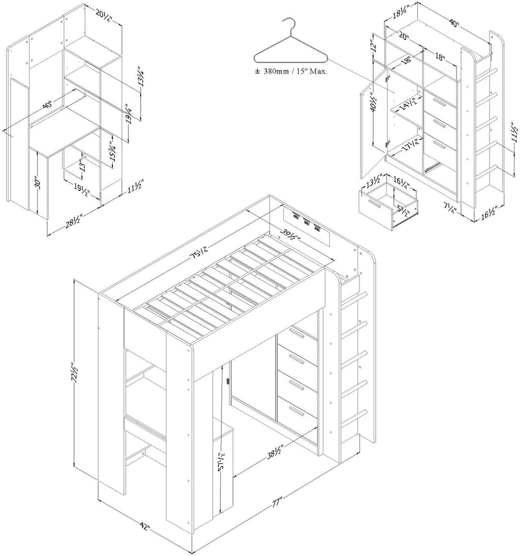 Twin Murphy Bed with Desk Pure White Wood 7a