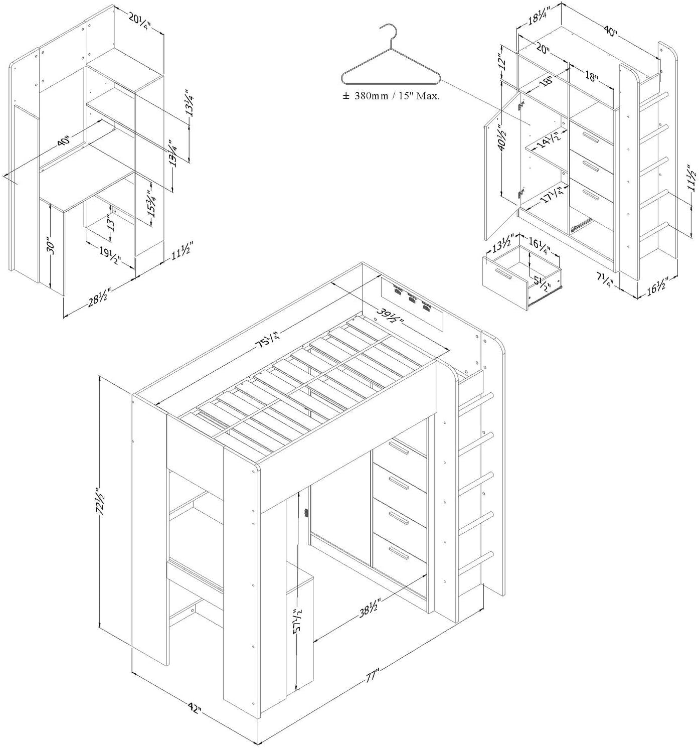 Twin Murphy Bed with Desk Pure White Wood 7a